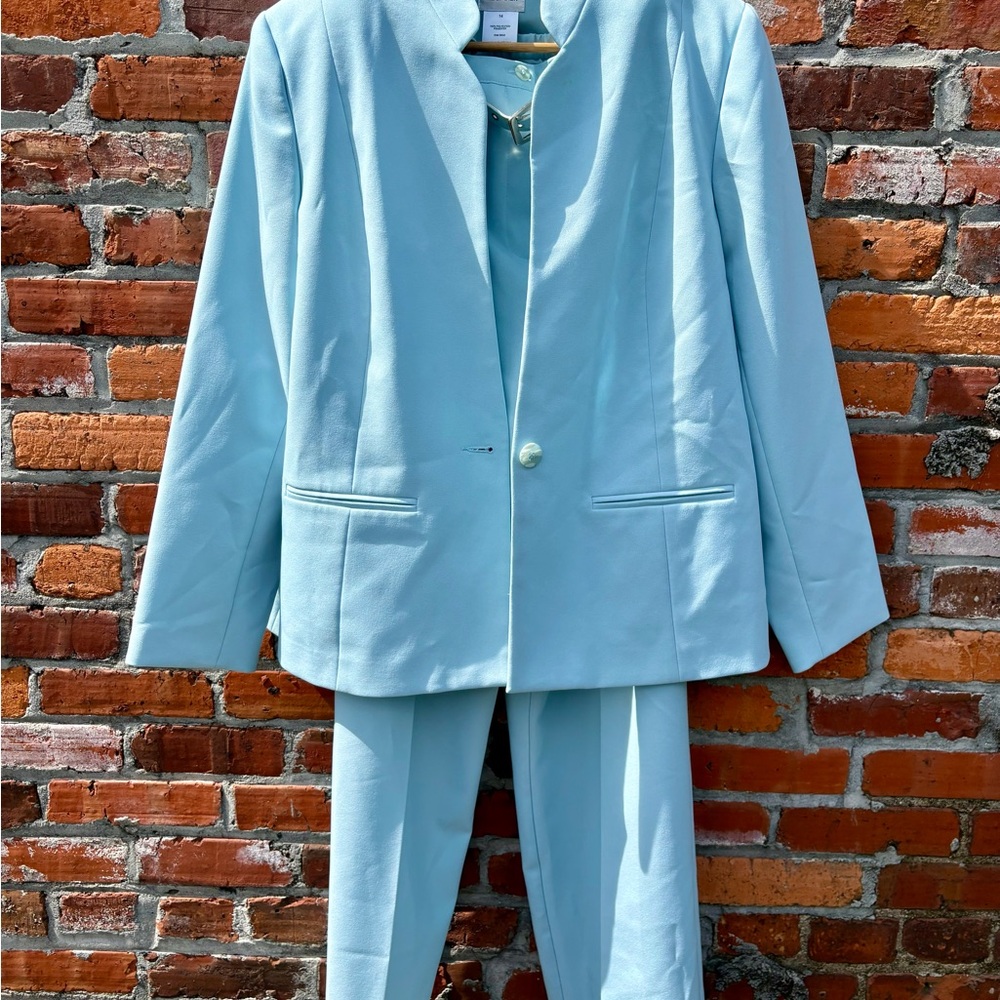 Liz Baker 3-Piece Powder Blue Pantsuit Set | Size 14